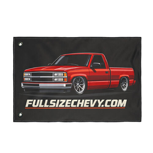 FullSizeChevy GMT400 Lowered OBS Wall Flag - Red Sport Street Truck