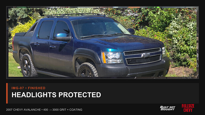 2007 Chevy Avalanche with the restored and coated headlights back together