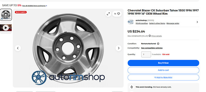 Chevrolet Blazer CK Suburban Tahoe 1500 1996 1997 1998 1999 16" OEM Wheel Rim