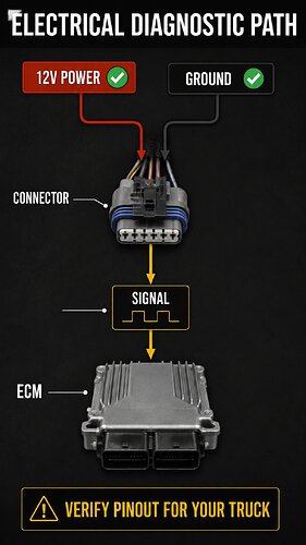 Electrical diagnostic path: 12V power, ground, signal to ECM