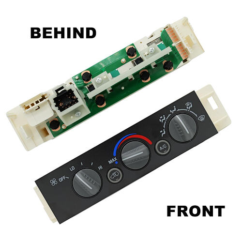 OBS Chevy HVAC control unit front and rear showing bulb locations GMT400