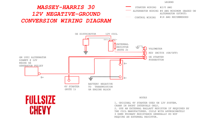 Massey Harris 30 12 volt negative ground conversion wiring diagram