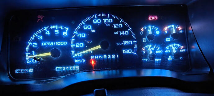 OBS Chevy gauge cluster ice blue LED lighting GMT400 interior upgrade