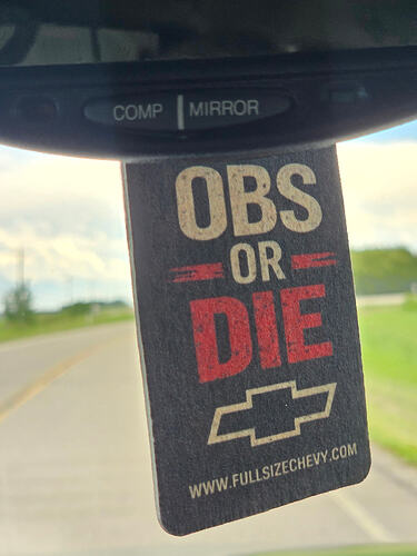 OBS or DIE FullSizeChevy air freshener in GMT400 truck cab