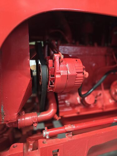 10SI alternator mounted on the Massey Harris engine with the belt seated