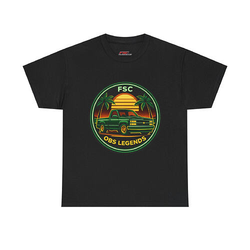 OBS Legends Green Chevy GMT400 T-Shirt: Retro Sunset Palm Tree Truck Enthusiast Tee