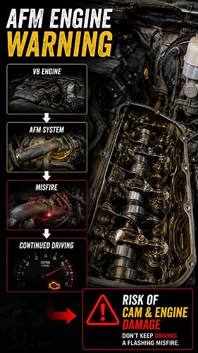 AFM engine warning: risk of cam and engine damage from a flashing misfire