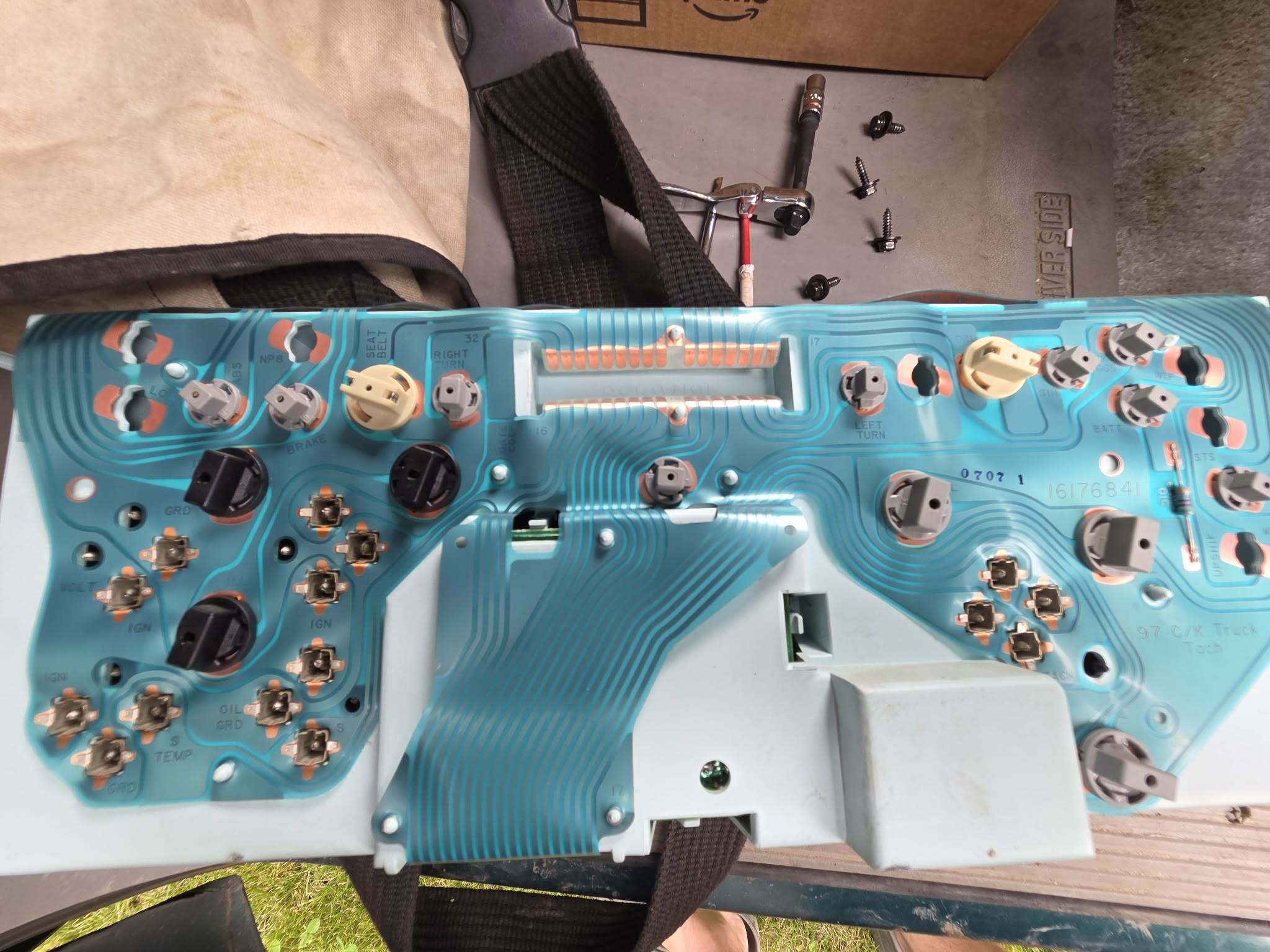 OBS Chevy gauge cluster backside showing bulb socket locations GMT400